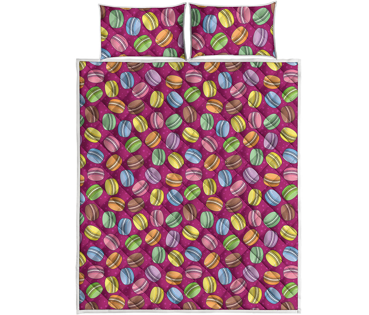Cute Macaron Pattern Print Quilt Bed Set