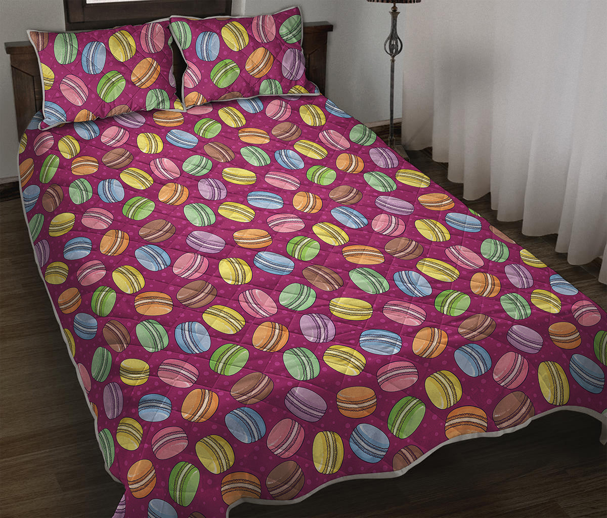 Cute Macaron Pattern Print Quilt Bed Set