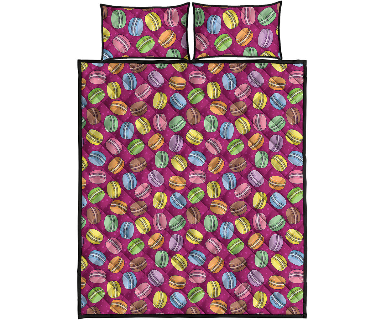 Cute Macaron Pattern Print Quilt Bed Set