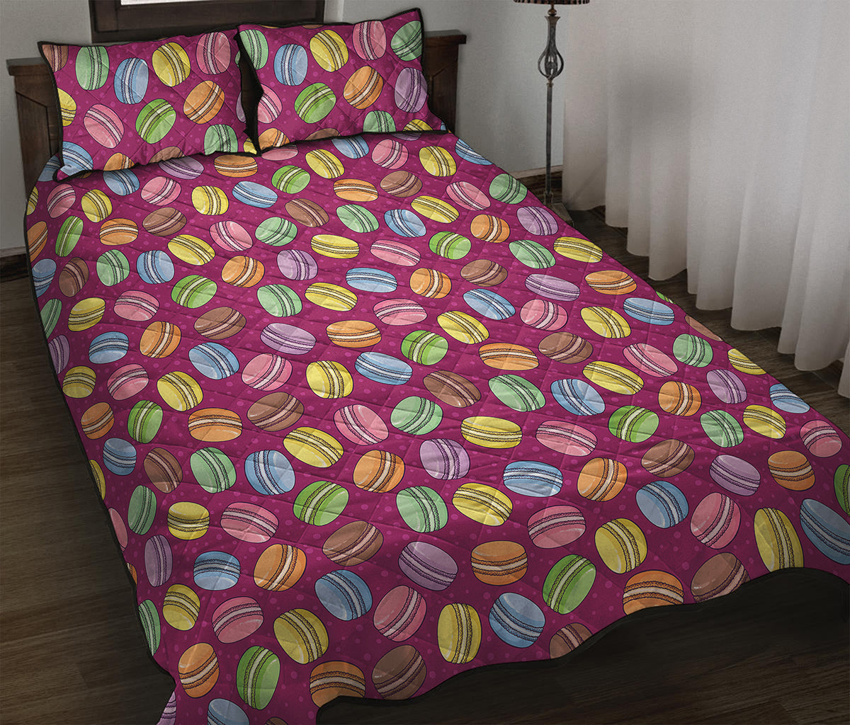 Cute Macaron Pattern Print Quilt Bed Set