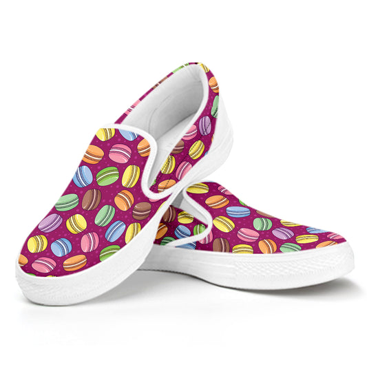 Cute Macaron Pattern Print White Slip On Shoes