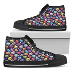 Cute Macarons Pattern Print Black High Top Shoes
