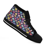 Cute Macarons Pattern Print Black High Top Shoes