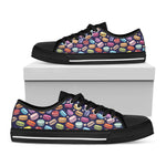 Cute Macarons Pattern Print Black Low Top Shoes