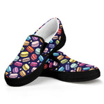 Cute Macarons Pattern Print Black Slip On Shoes
