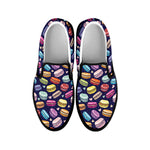 Cute Macarons Pattern Print Black Slip On Shoes