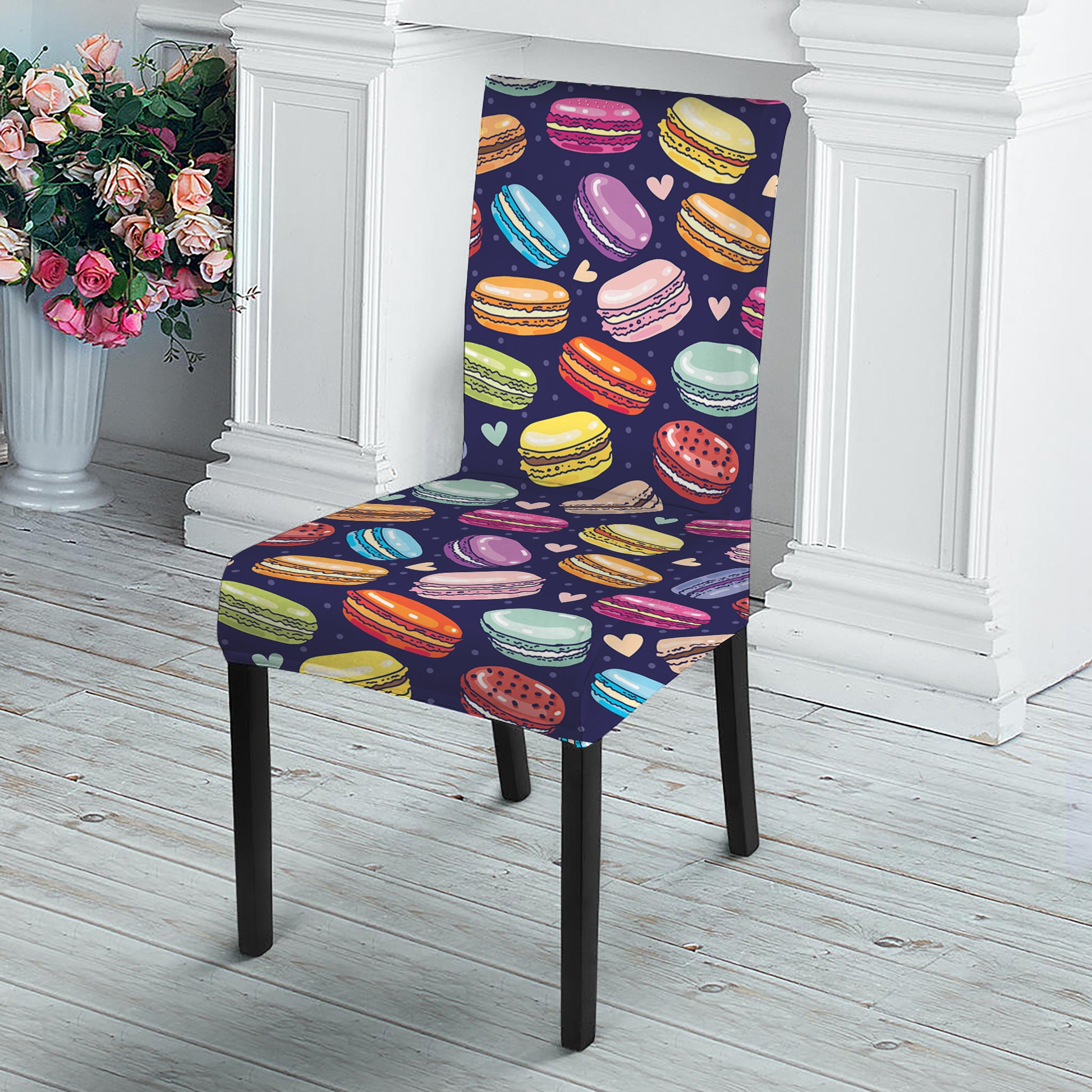 Cute Macarons Pattern Print Dining Chair Slipcover