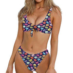 Cute Macarons Pattern Print Front Bow Tie Bikini