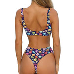 Cute Macarons Pattern Print Front Bow Tie Bikini
