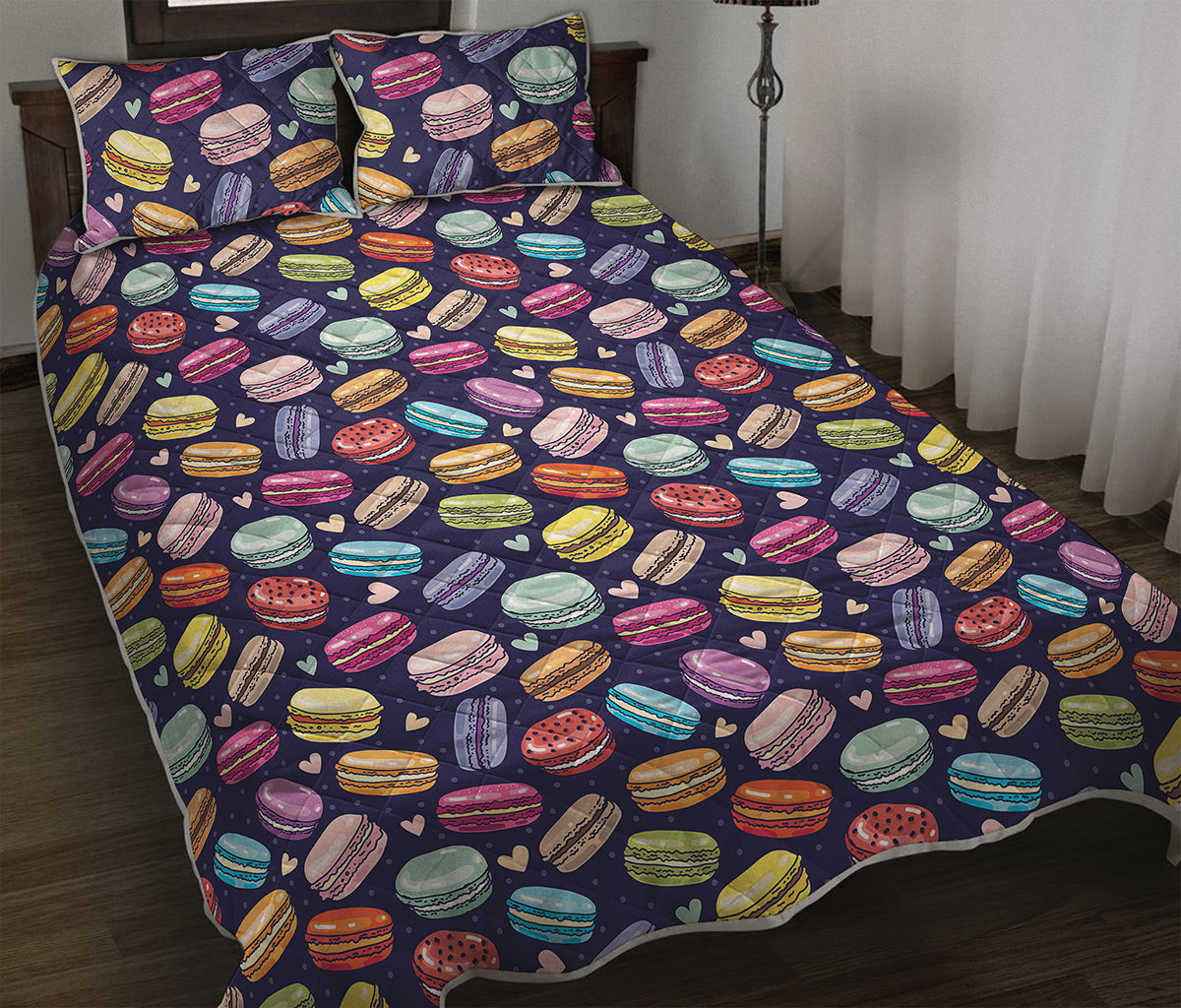 Cute Macarons Pattern Print Quilt Bed Set