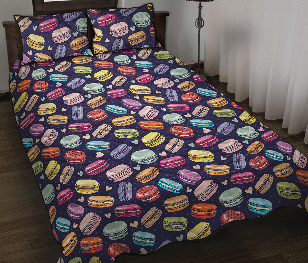 Cute Macarons Pattern Print Quilt Bed Set