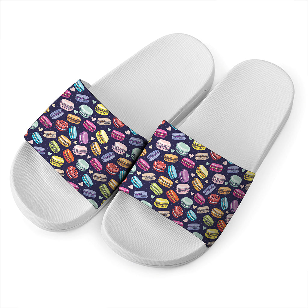 Cute Macarons Pattern Print White Slide Sandals
