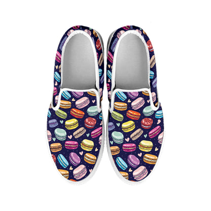 Cute Macarons Pattern Print White Slip On Shoes