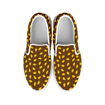 Cute Mango Pattern Print White Slip On Shoes