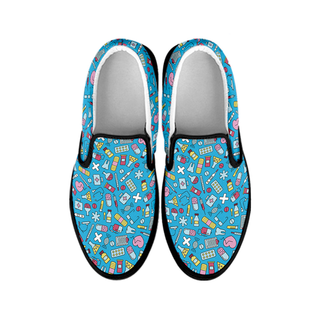 Cute Medical Pattern Print Black Slip On Shoes