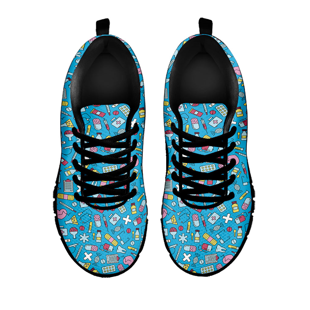 Cute Medical Pattern Print Black Sneakers