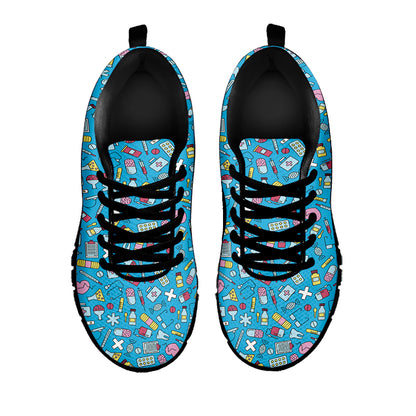 Cute Medical Pattern Print Black Sneakers