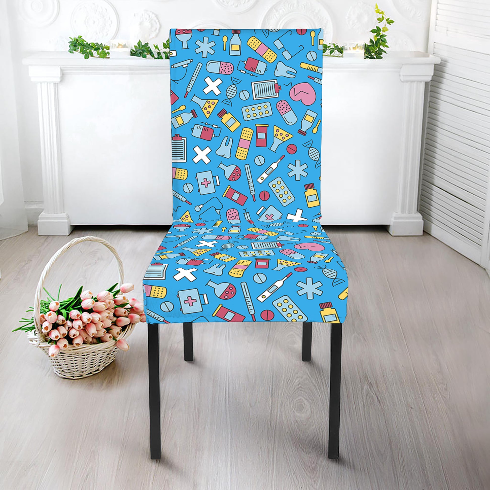 Cute Medical Pattern Print Dining Chair Slipcover