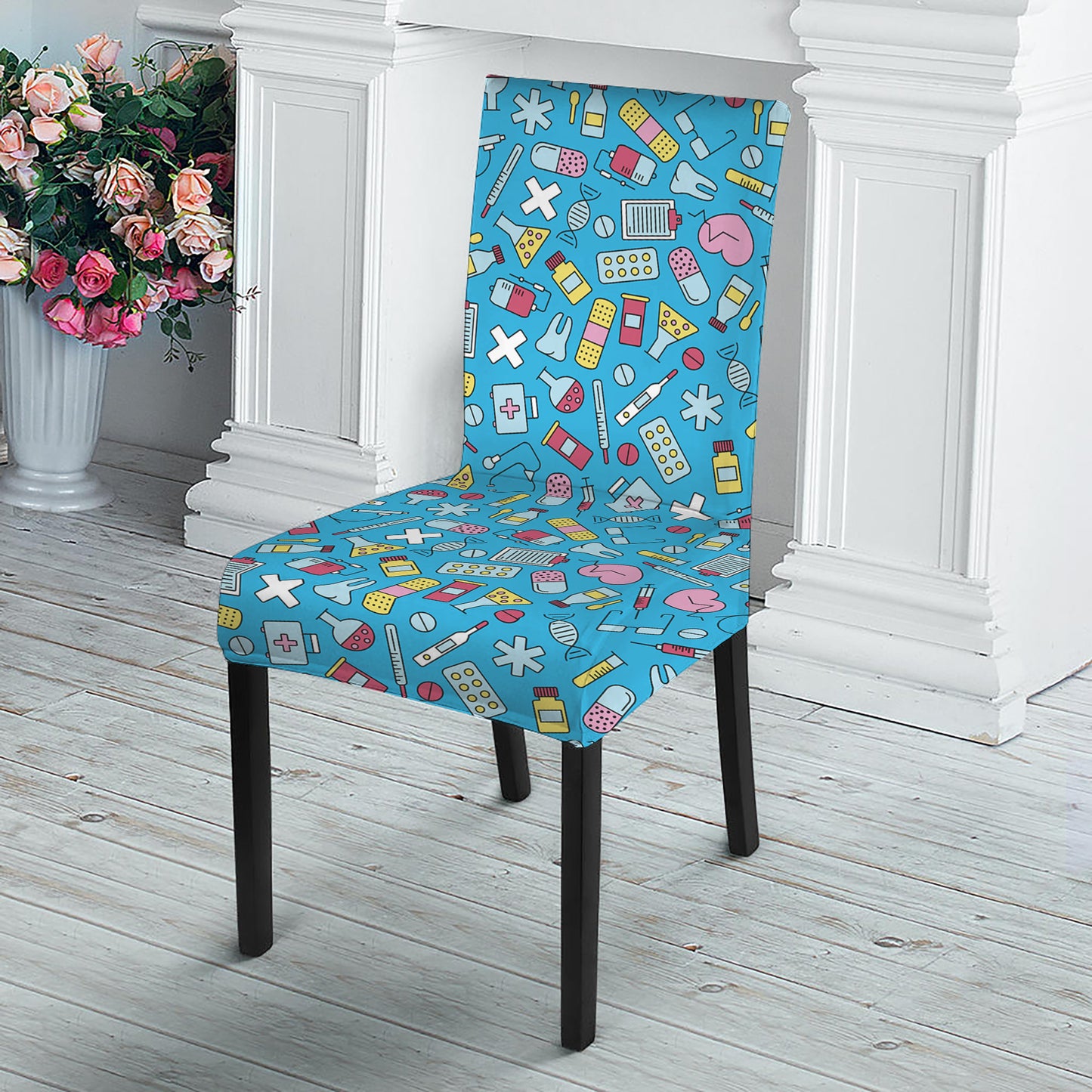 Cute Medical Pattern Print Dining Chair Slipcover