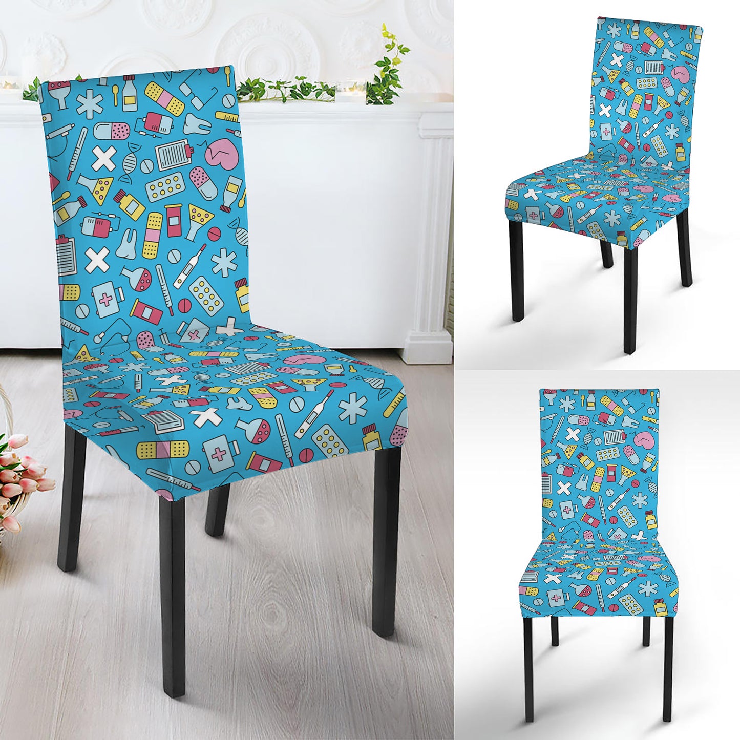 Cute Medical Pattern Print Dining Chair Slipcover