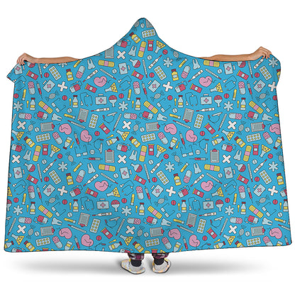 Cute Medical Pattern Print Hooded Blanket