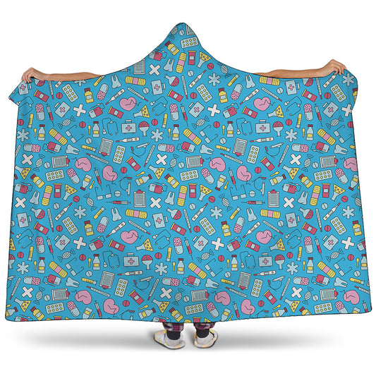 Cute Medical Pattern Print Hooded Blanket