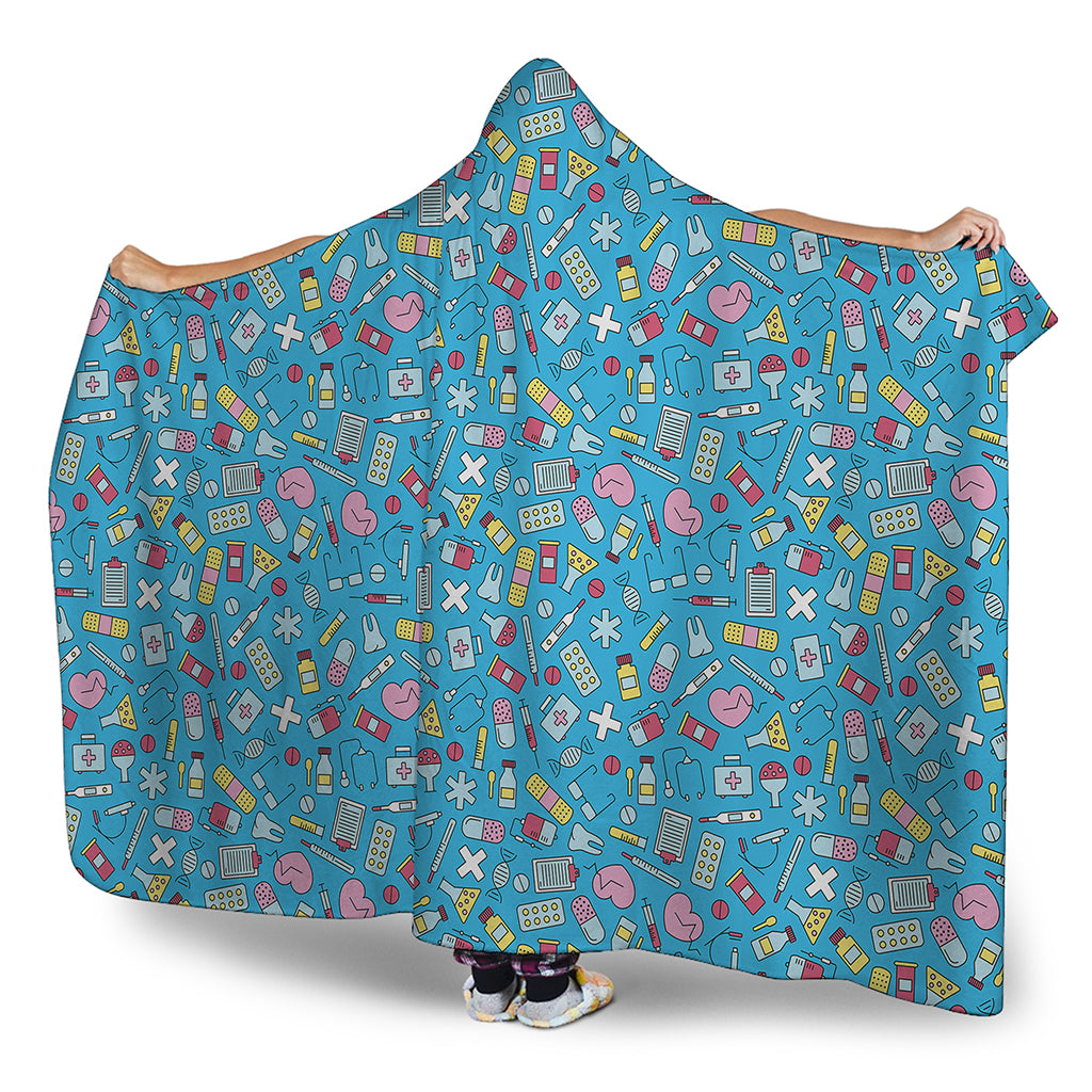 Cute Medical Pattern Print Hooded Blanket