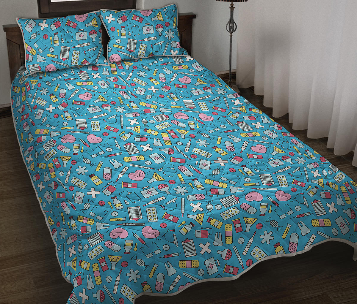 Cute Medical Pattern Print Quilt Bed Set