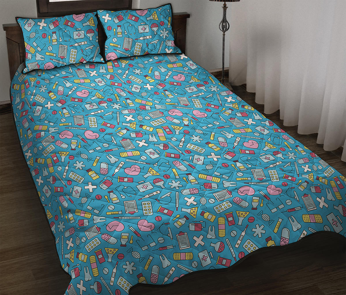 Cute Medical Pattern Print Quilt Bed Set