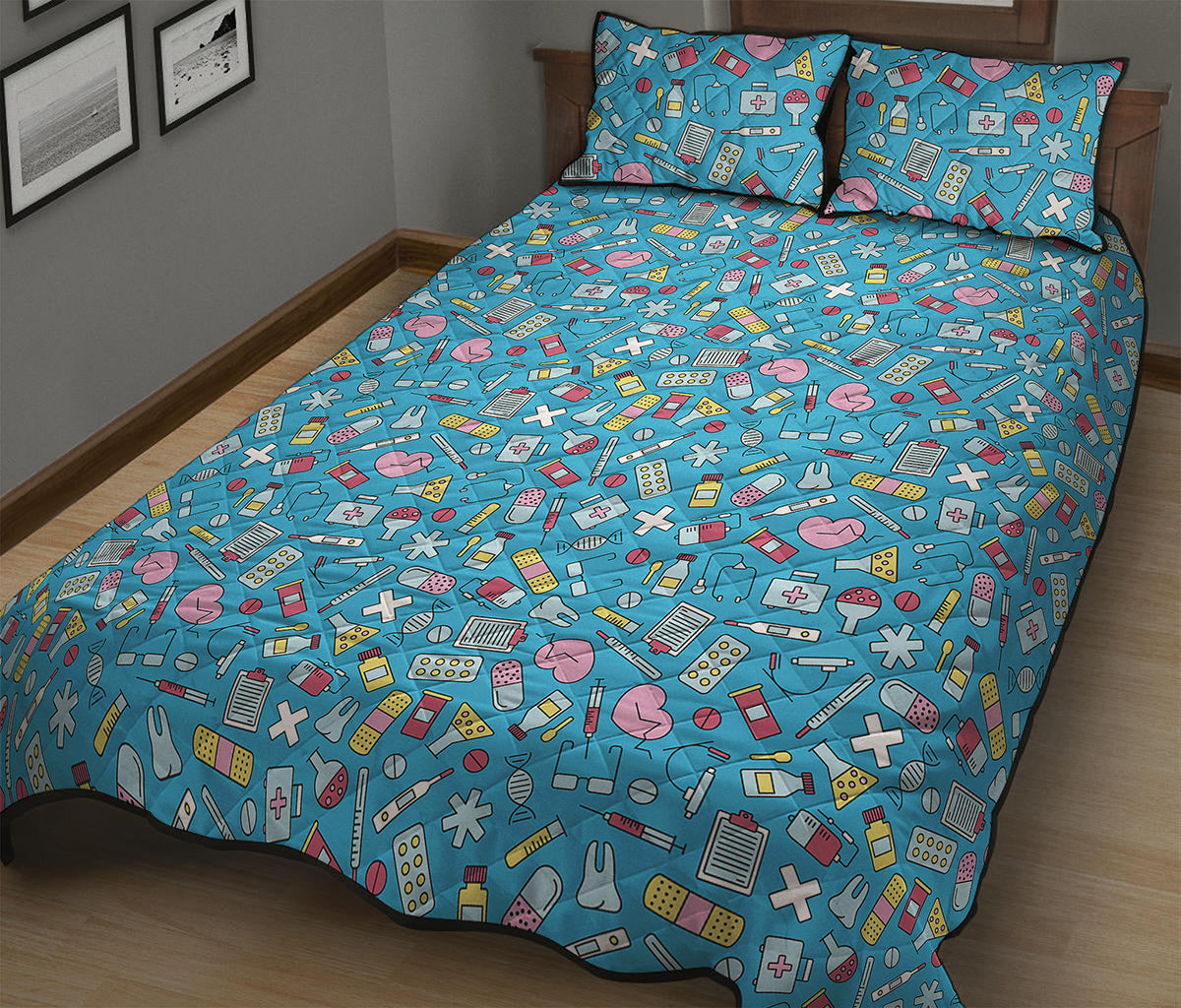 Cute Medical Pattern Print Quilt Bed Set