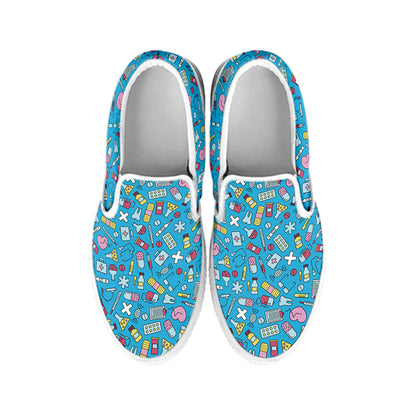 Cute Medical Pattern Print White Slip On Shoes