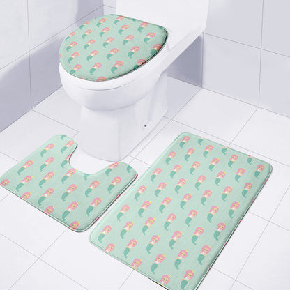 Cute Mermaid Pattern Print 3 Piece Bath Mat Set