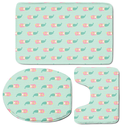 Cute Mermaid Pattern Print 3 Piece Bath Mat Set
