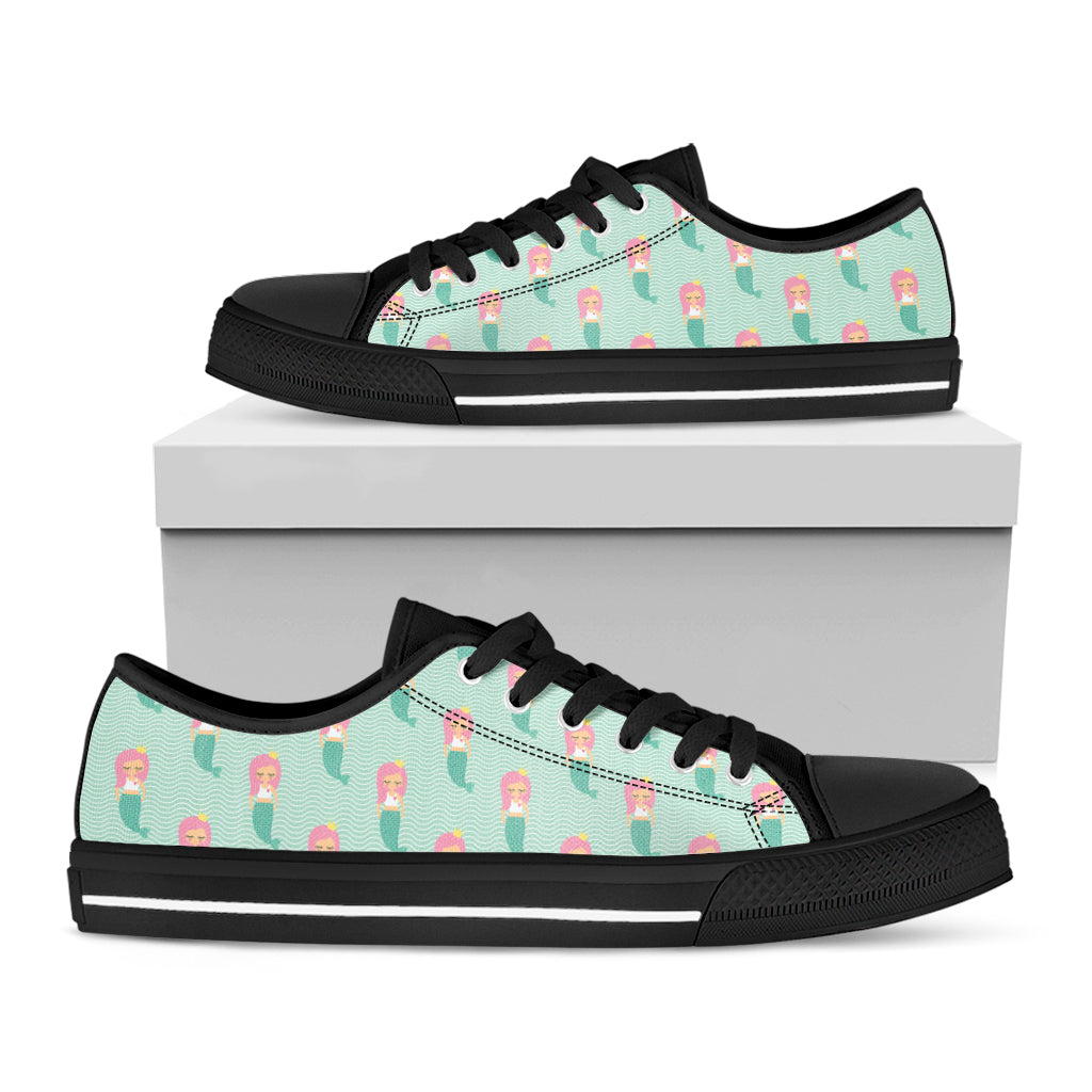 Cute Mermaid Pattern Print Black Low Top Shoes