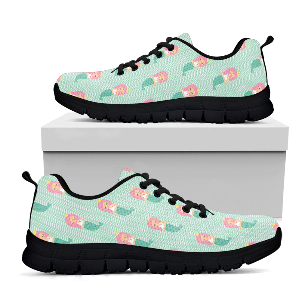 Cute Mermaid Pattern Print Black Sneakers