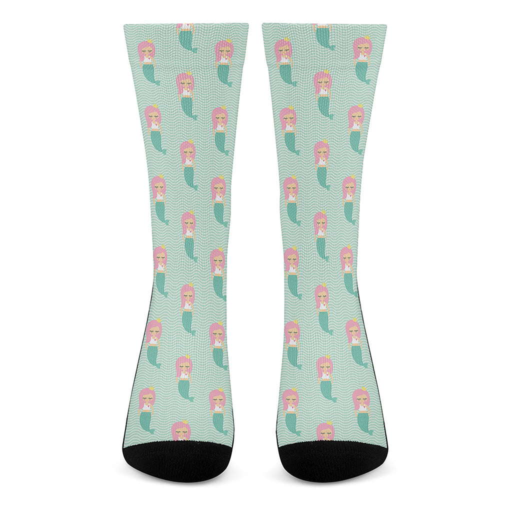 Cute Mermaid Pattern Print Crew Socks
