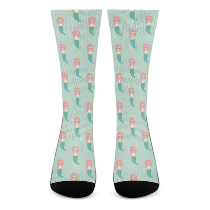 Cute Mermaid Pattern Print Crew Socks