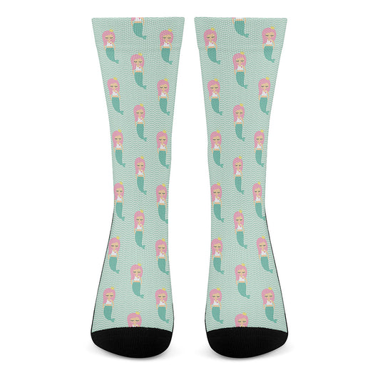 Cute Mermaid Pattern Print Crew Socks