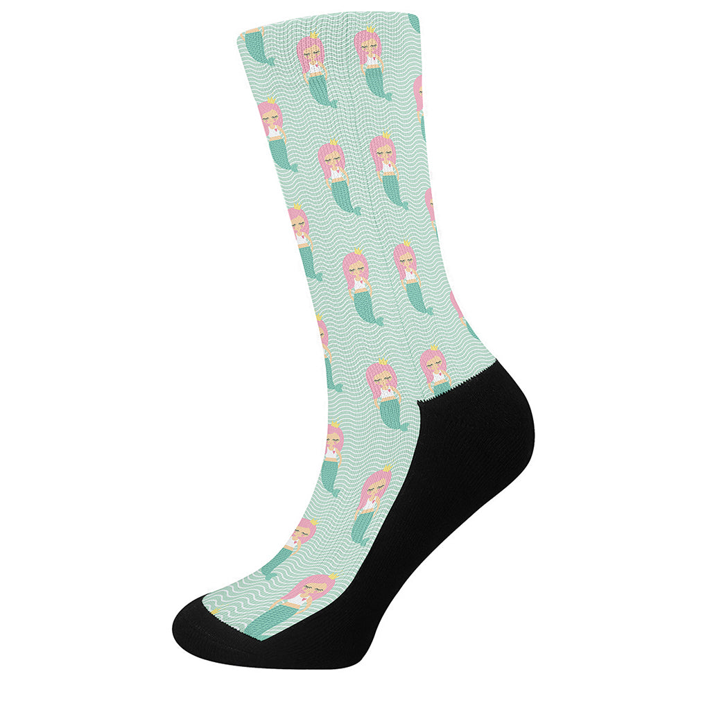 Cute Mermaid Pattern Print Crew Socks