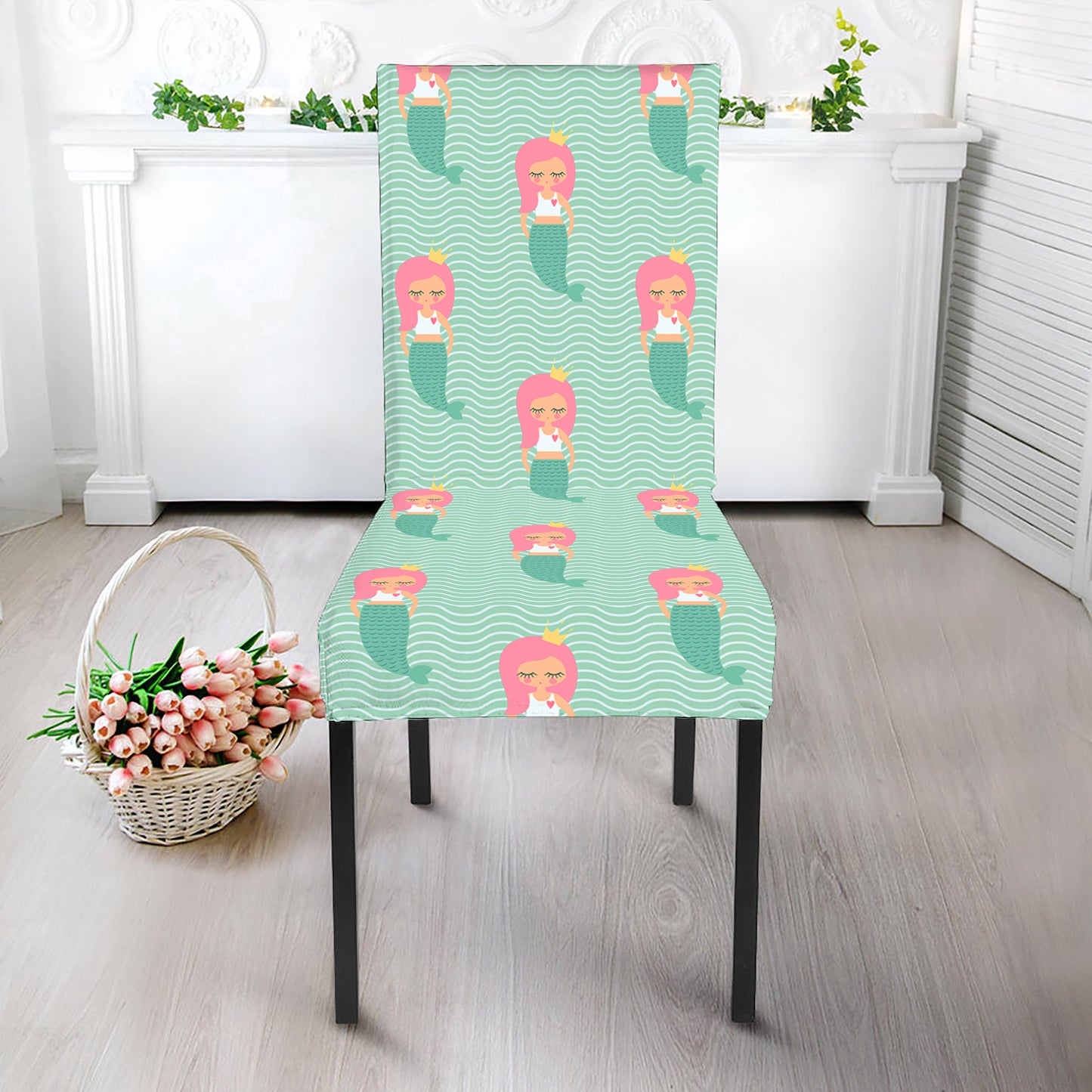Cute Mermaid Pattern Print Dining Chair Slipcover