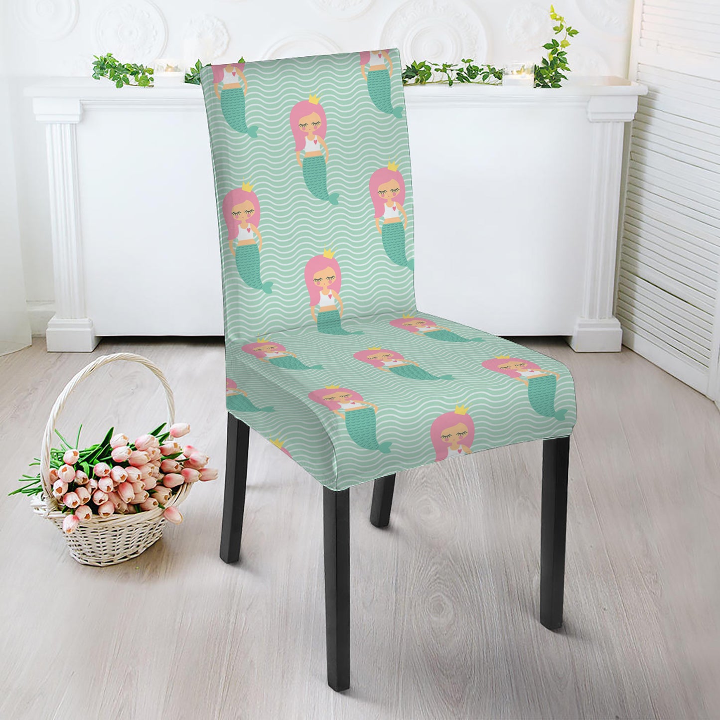 Cute Mermaid Pattern Print Dining Chair Slipcover