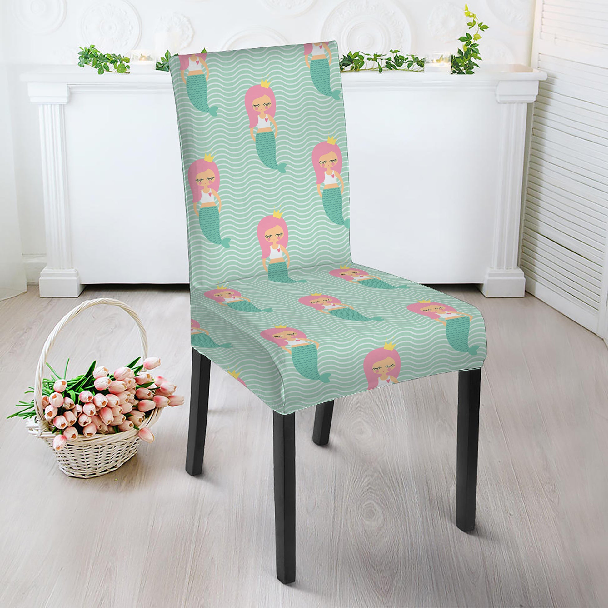 Cute Mermaid Pattern Print Dining Chair Slipcover