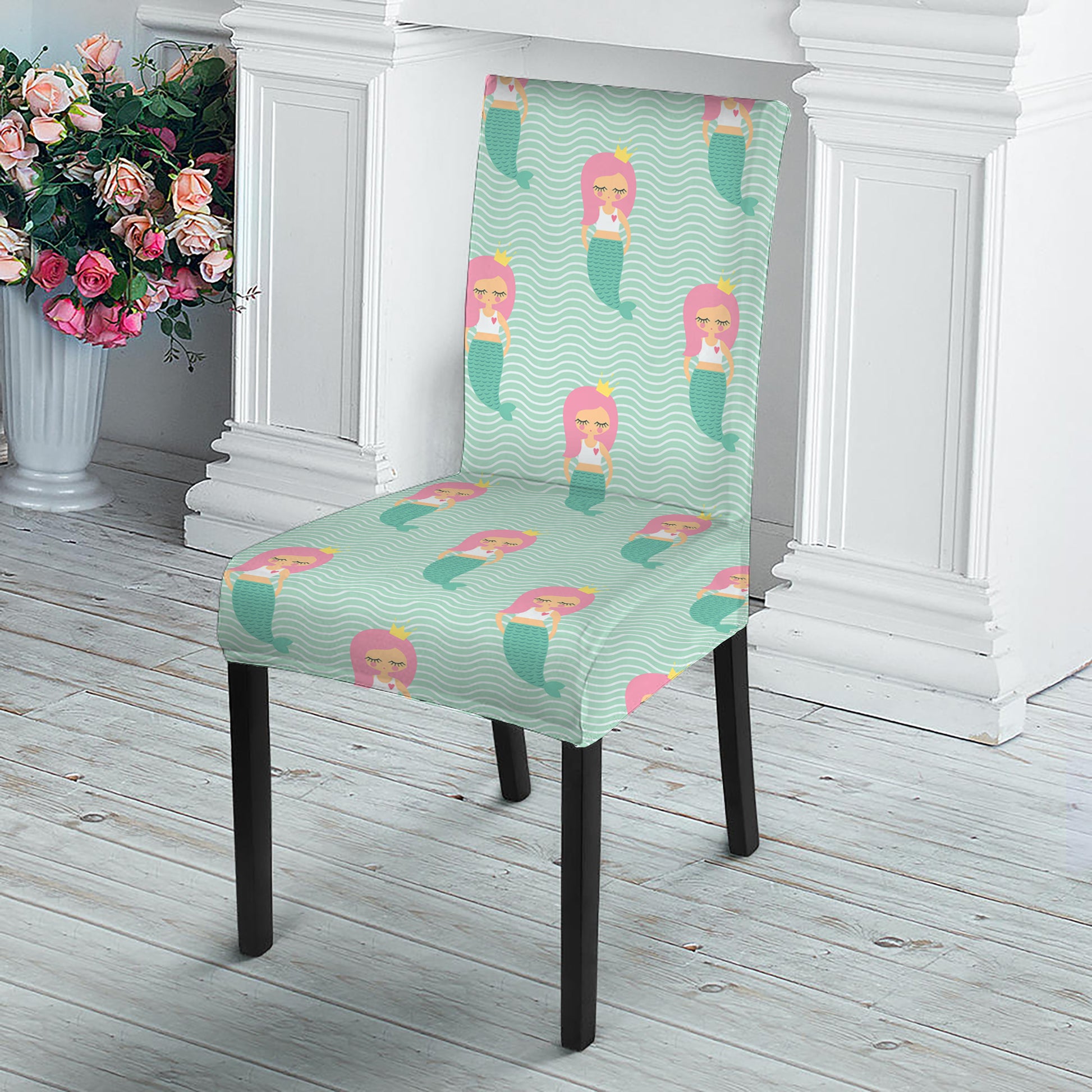 Cute Mermaid Pattern Print Dining Chair Slipcover