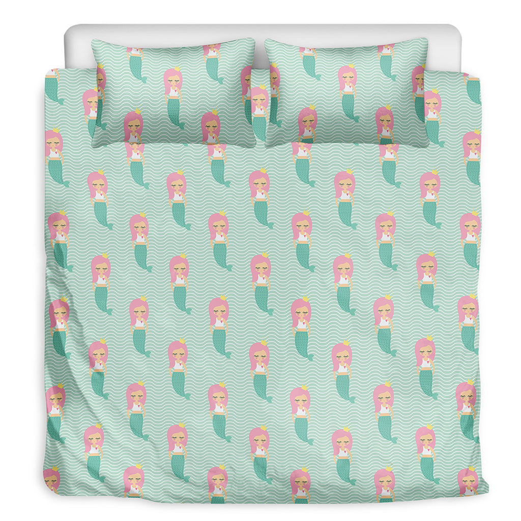 Cute Mermaid Pattern Print Duvet Cover Bedding Set