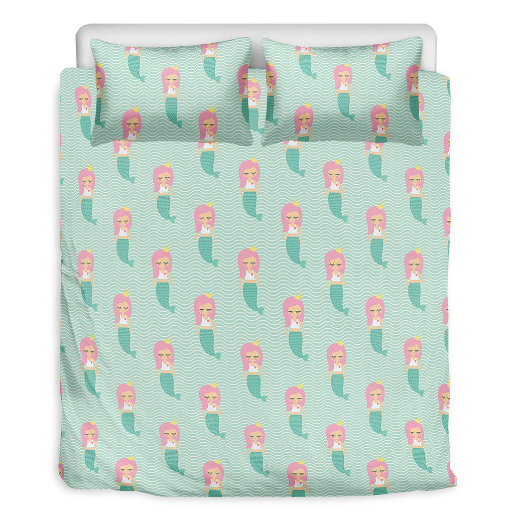 Cute Mermaid Pattern Print Duvet Cover Bedding Set