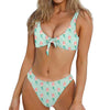 Cute Mermaid Pattern Print Front Bow Tie Bikini