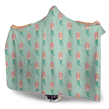 Cute Mermaid Pattern Print Hooded Blanket