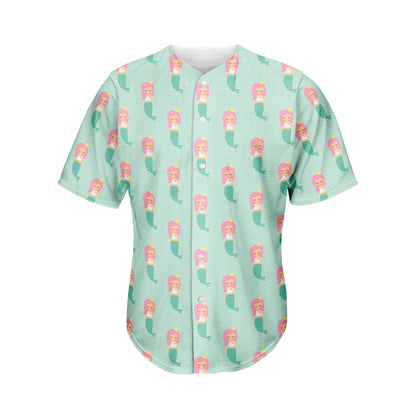 Cute Mermaid Pattern Print Men's Baseball Jersey