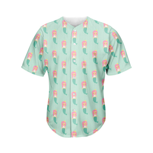 Cute Mermaid Pattern Print Men's Baseball Jersey