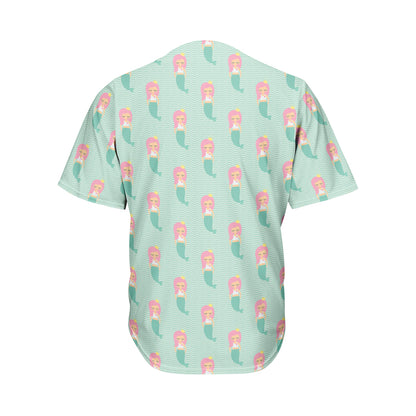 Cute Mermaid Pattern Print Men's Baseball Jersey
